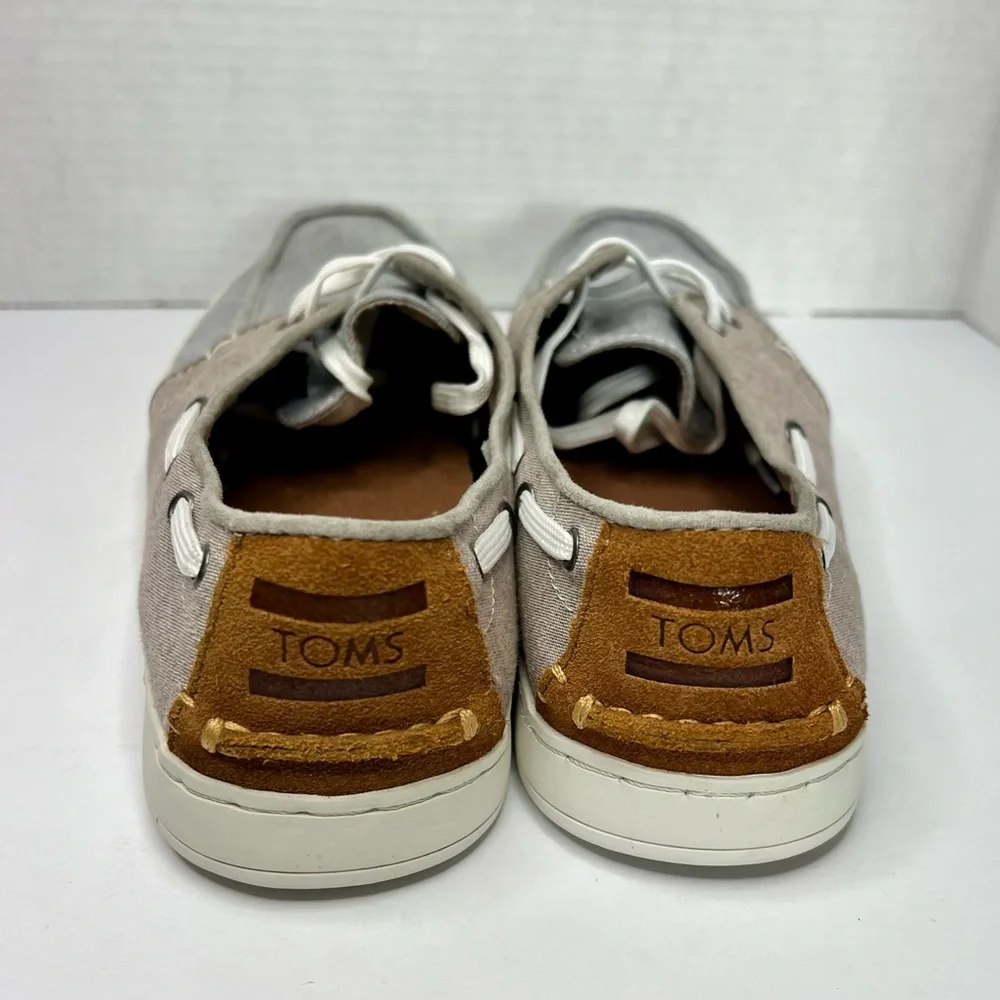 Toms Gray Lace Up Low Top Moc Toe Flat Casual Boat Shoes Size Mens 8 Women's 9.5